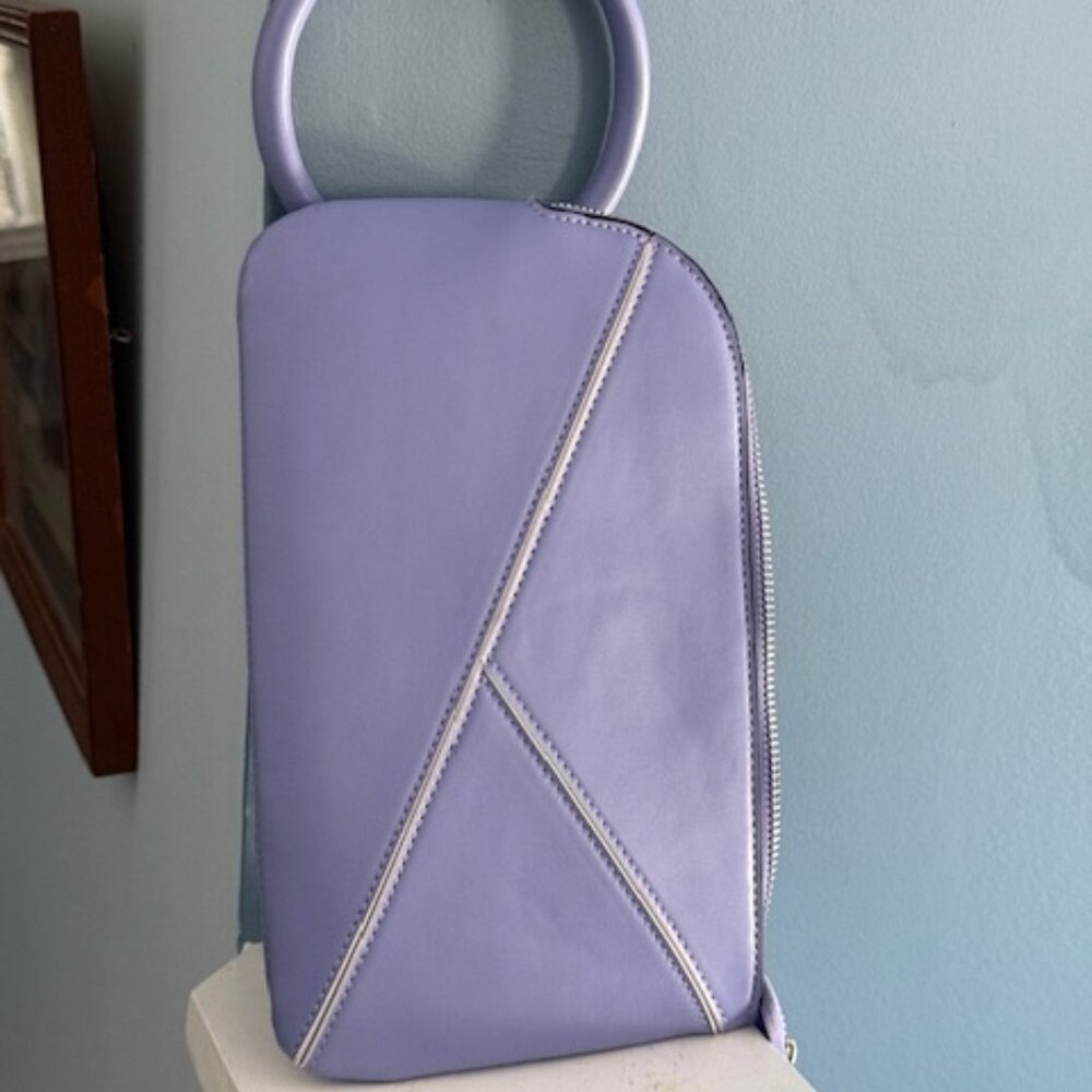 Lavender top handle geometric stitching Purse Wristlet Novelty - Picture 2 of 6